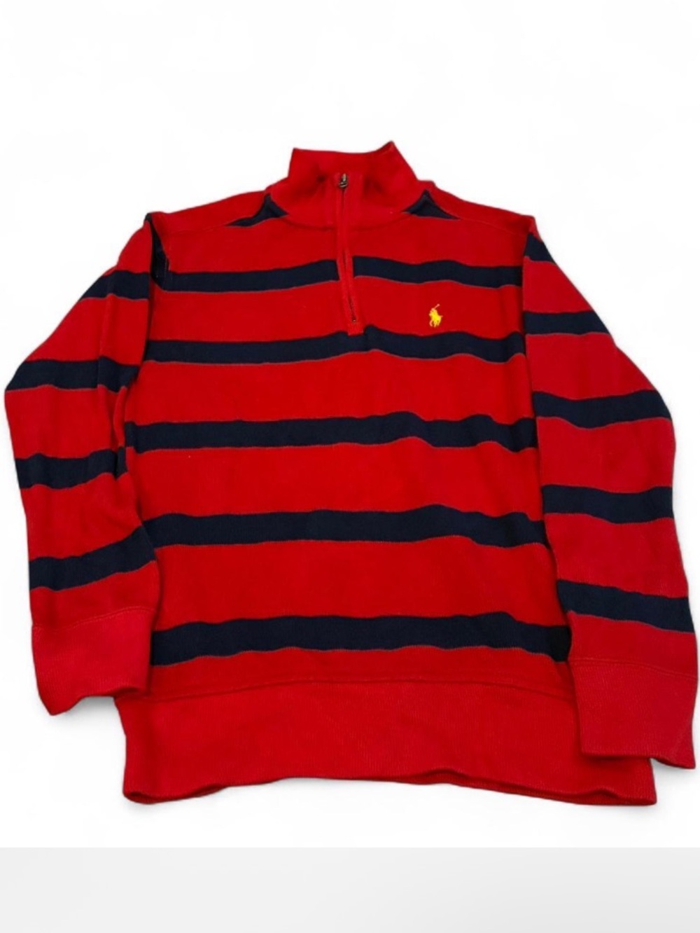 Polo by Ralph Lauren boys Red & Navy Quarter-Zip Stripe Sweater